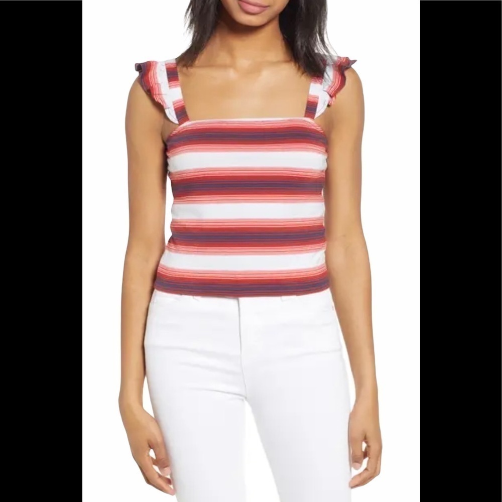 Bp. Nordstrom Stripe Ruffle Strap Crop Tank